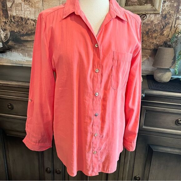 Chicos Long Sleeve Button-down Peach shirt, size 2 (L/12) - Picture 5 of 8